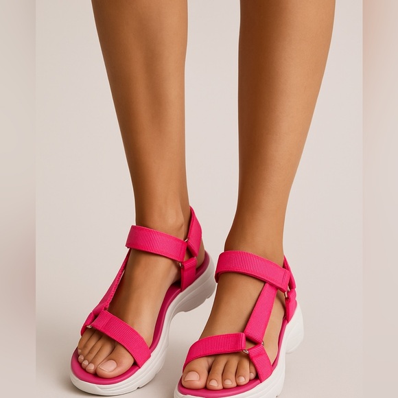 Women’s Hot Pink Strappy Wedge Sandals – Size 10 | Velcro Closure - Picture 9 of 9